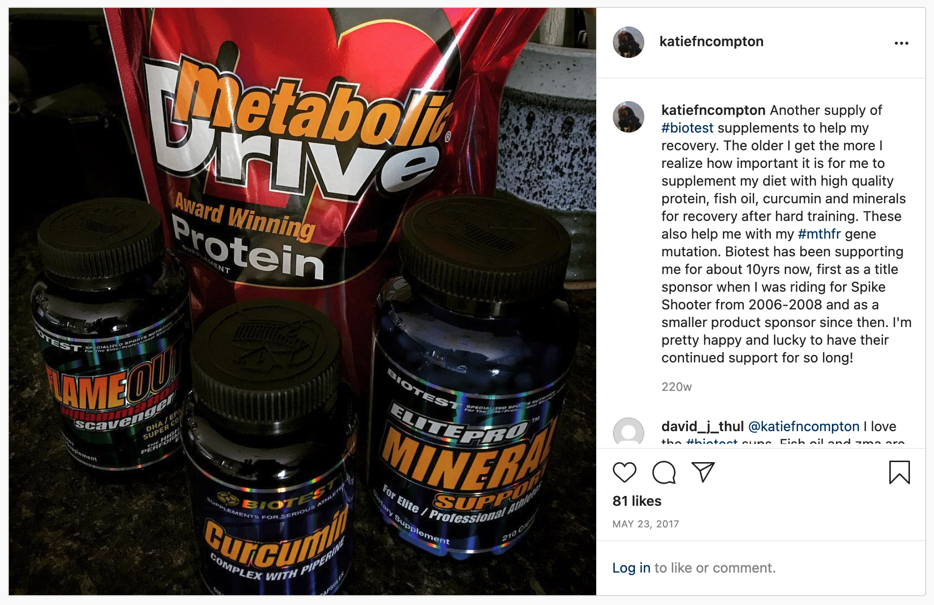 a sponsored Katie Compton instagram post for BioTest supplements.